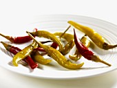 Pickled chilli peppers on a plate