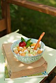 Cucumber salad with feta cheese and melon