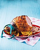 Glazed roast ham with grilled pineapple
