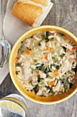 Chicken and lemon soup with spinach and orzo pasta