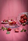 Rhubarb compote, fresh strawberries and mint