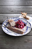 Soused herring with beetroot and cherries