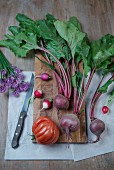 Beetroots, chives, radishes and tomatoes
