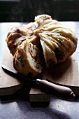 A sliced yeast dumpling with dried fruit