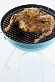 Sliced chicken on a barbecue