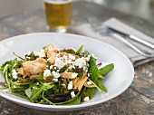 Rocket salad with pulled chicken and feta cheese