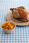 Roast chicken with mashed pears and pumpkin