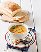 Carrot and lentil soup with potato bread
