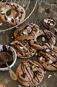 Ring biscuits with almonds and chocolate glaze
