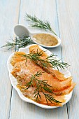 Gravad lax with mustard sauce and dill