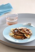 Pancakes with banana and caramel sauce