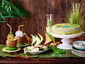 A jungle themed party buffet