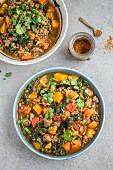 Spicy lentil and kale stew with lamb