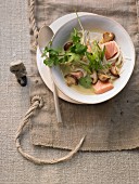 Salmon laksa with udon noodles and shiitake mushrooms