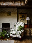 Chair with fern-patterned upholstery