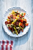 Bread salad with peppers, chilli and chorizo