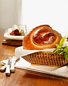 Olive bread spiral in a bread basket