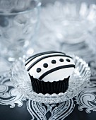 A black-and-white cupcake