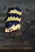 Three slices of blueberry cake