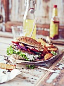 Lentil burgers with rosemary potato wedges