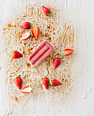 Strawberry and balsamic ice cream popsicle