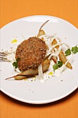 Venison escalope with cinnamon pears