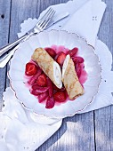 Almond crêpes with mascarpone and a rhubarb and strawberry ragout