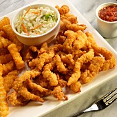 Fried clam strips with coleslaw