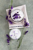 Lavender sugar and lavender flowers
