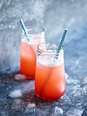 Rhubarb, strawberry and raspberry lemonade