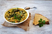 Lentil curry with chard and unleavened bread