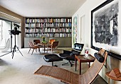 Eames Lounge Chair, dining area and bookcase in living room