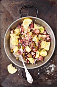 Potato salad with octopus, red onions and capers