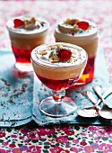 Trifle with glace cherries and flaked almonds