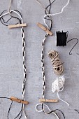Homemade woven strings for tying Christmas presents