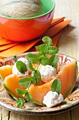 Cantaloupe melon with goat's cheese and mint