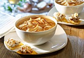 Onion soup with tortilla chips