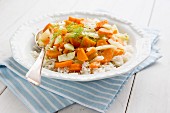 A fennel and carrot medley on a bed of rice