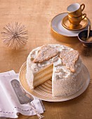 A heavenly coconut cream cake, sliced