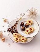 Various Christmas biscuits on plates