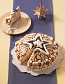 A festive marzipan and walnut cake, sliced