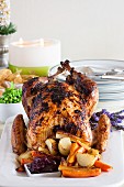 Roast turkey with vegetables and cranberries (Christmas)