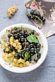 Blackcurrants and whitecurrants on a plate