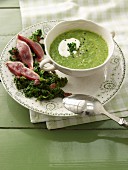 Kale soup with smoked duck breast