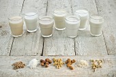 Various types of lactose-free milk in glasses