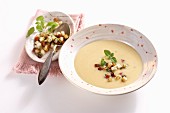 Coconut and turnip soup with croutons