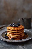Pancakes with blueberries and maple syrup