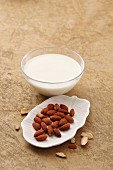 Almond milk and brown almonds