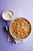 Peach crumble with lavender and coconut sour cream sorbet