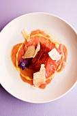 Veal fillet carpaccio with tomato and vanilla cassata and a lemon dressing